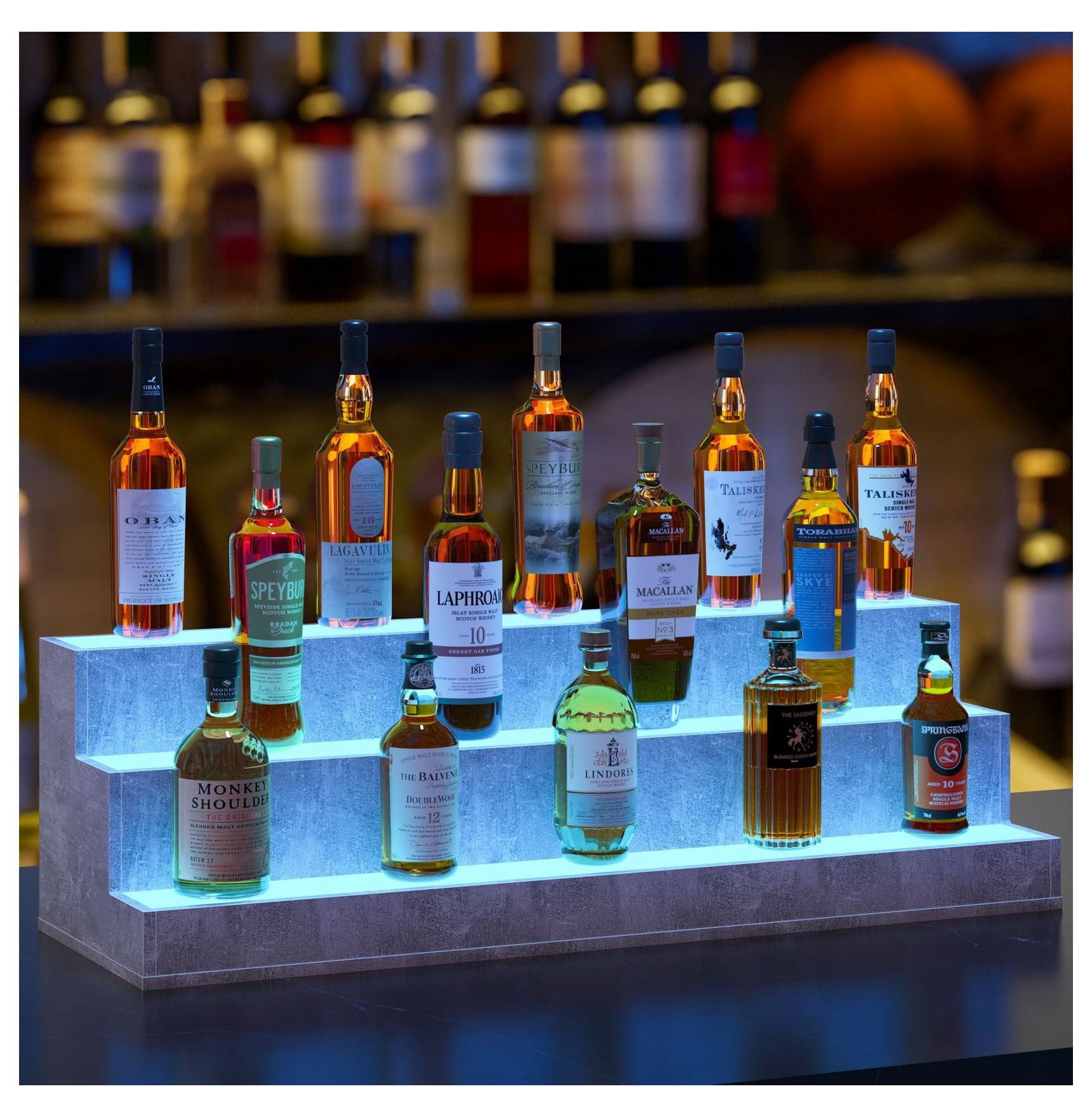 LED Lighted Liquor Bottle Display Shelf, 37 Inch Bar Display Shelf, DIY ...
