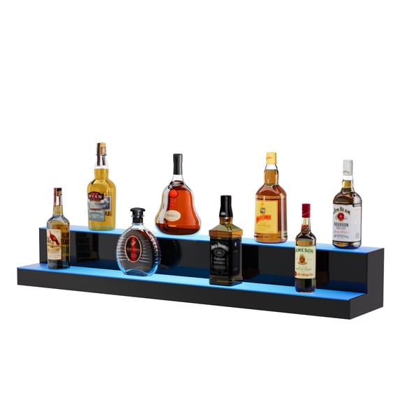 LED Lighted Liquor Bottle Display Shelf 40 Inch 2 Tier Whiskey Rack Stand with Multicolor Lighting App and RF Remote Control