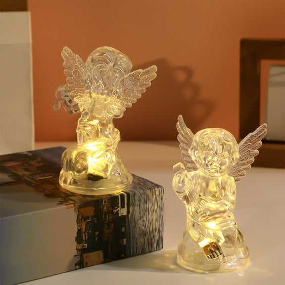 LED Lighted Little Angel Figurines - Acrylic Guardian Statues with Colorful Sparkling LED Lights,Prayer Bedside Mini Decor for Home Bedroom & Holiday Ambiance