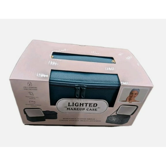 LED Lighted Makeup Case with Removable Mirror, Portable Cosmetic Travel Organizer with USB-C Charging  Teal