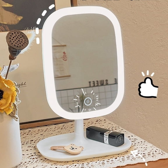 LED Lighted Makeup Mirror, 3 Color Lighting Modes 180 Rotation Vanity Mirror with Touch Control, HD Dimmable Cosmetic Mirror with Storage Base for Home Bedroom