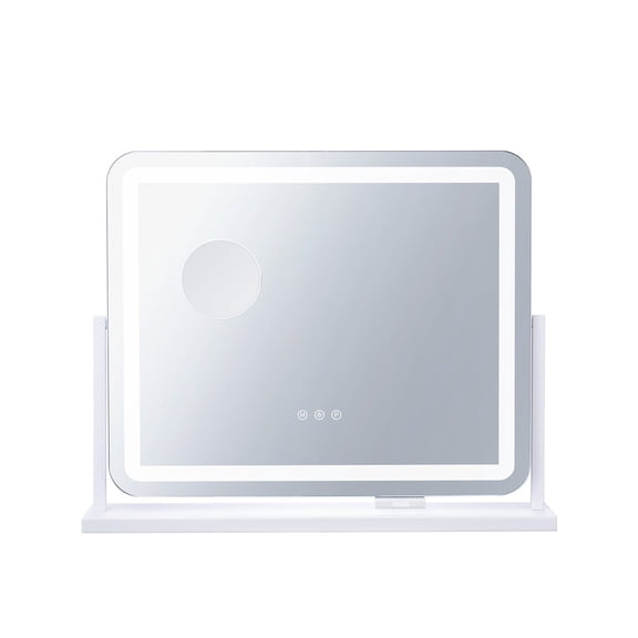 LED Lighted Makeup Mirror with 3 Color Modes, 10X Magnification, USB Port, 21.7x17.7 Inches, Vanity Mirror for Bathroom & Desk