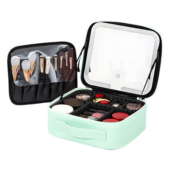 LED Lighted Makeup Organizers Bag Waterproof PU Materials Multiple Compartments