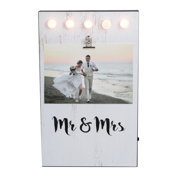 Northlight LED Lighted 'Mr & Mrs' Picture Frame with Clip - for 4" x 6" Photo - 10.5" - White