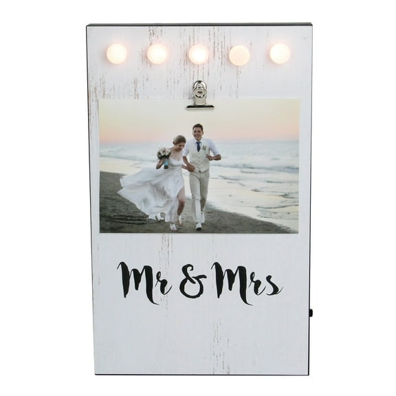 LED Lighted Mr & Mrs Picture Frame with Clip - 4" x 6"