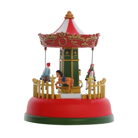 LED Lighted Music Box Battery Operated Musical Merry-Go-Round for Sky Wheel Resin Ornament Carousel Horse Whirligig Toy