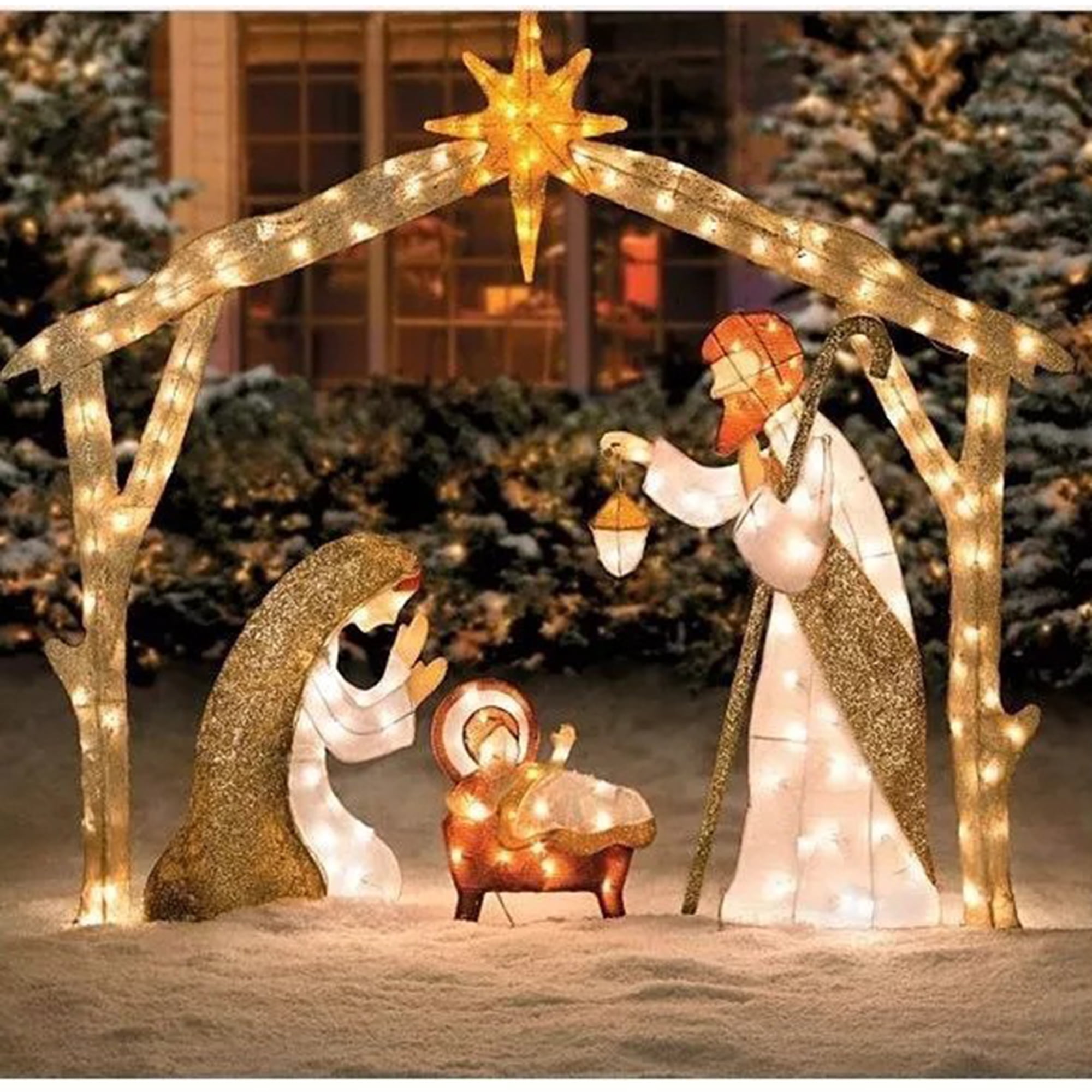 LED Lighted Nativity Scene Holiday Decoration, Christmas Outdoor Decorations with Light Xmas