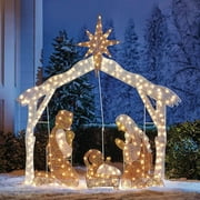 LED Lighted Nativity Scene Holiday Decoration, Christmas Outdoor Decorations with Light Xmas Yard Art Christmas Atmosphere