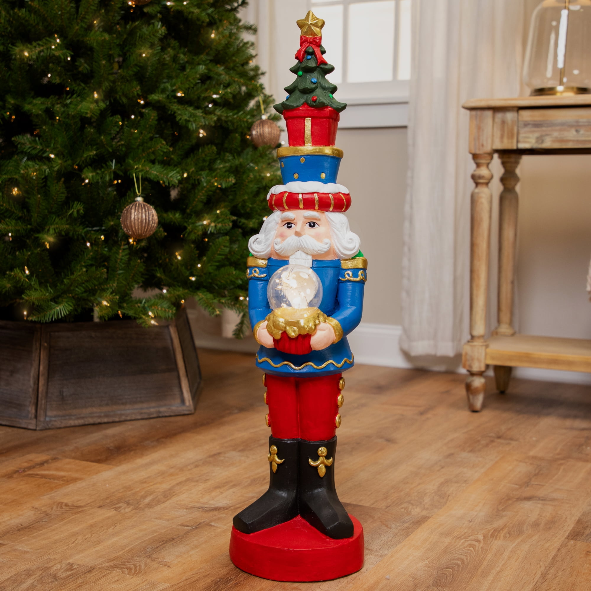 LED Lighted Nutcracker Soldier with Christmas Tree - 29" - Blue and Red