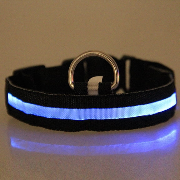 LED Lighted Nylon Pet Collar - Glow Necklace, Black, Size L (16.1-20.5") Constant, Strobe, and Flashing Modes, Rain Resistant