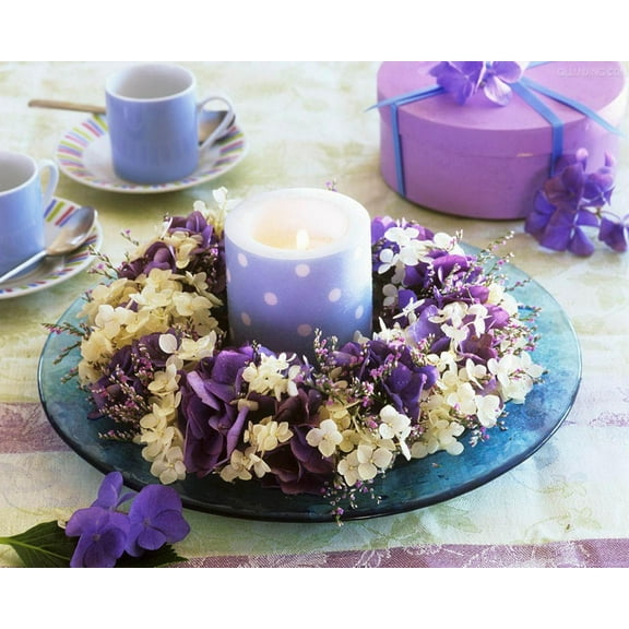 LED Lighted Polka Dot Candle in a Hydrangea Candle Ring Canvas Wall Art 11.75" x 15.75"