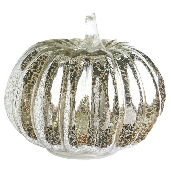 LED Lighted Pumpkins - Mercury Glass Halloween Decor with 10 Warm White Fairy Lights & Timer - Battery Operated Fall Decorations for Home, Porch, or Tabletop