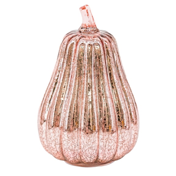 LED Lighted Pumpkins - Mercury Glass Halloween Decor with 10 Warm White Fairy Lights & Timer - Battery Operated Fall Decorations for Home, Porch, or Tabletop