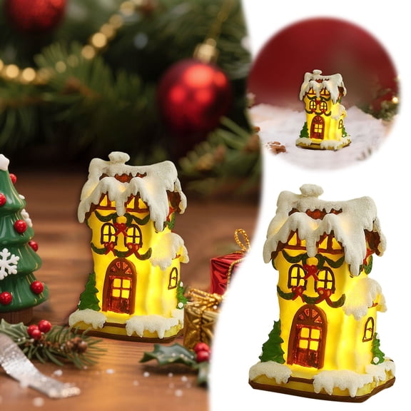 LED Lighted Resin Christmas Village Houses 12.5X8.5X7cm Tabletop Figurines, Light Up Winter Village Decor for Home Shelf Cabinet Table Christmas Scene