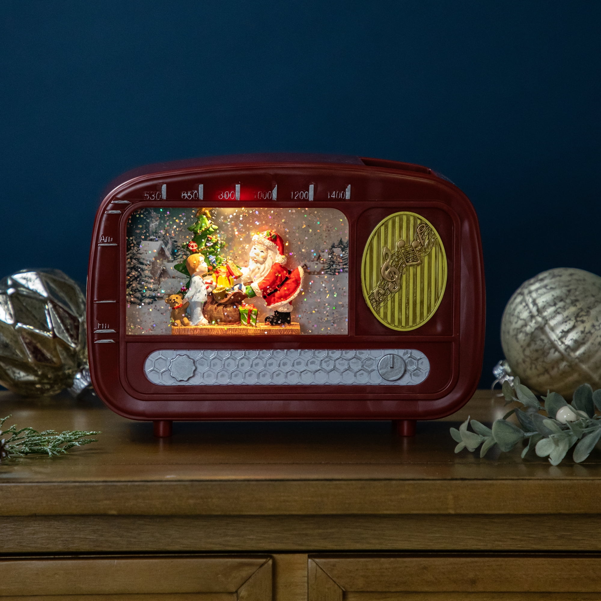 Santa Sighting Retro Radio LED Lighted Christmas Snow Globe