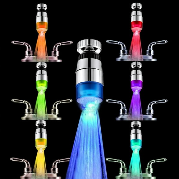 LED Lighted Shower Head Faucet Attachment | 7-Color Changing RGB Display | ABS Chrome | Water-Activated LED | Universal 22mm Male Thread | Bathroom & Kitchen Decor | 68x28mm | 1 Piece