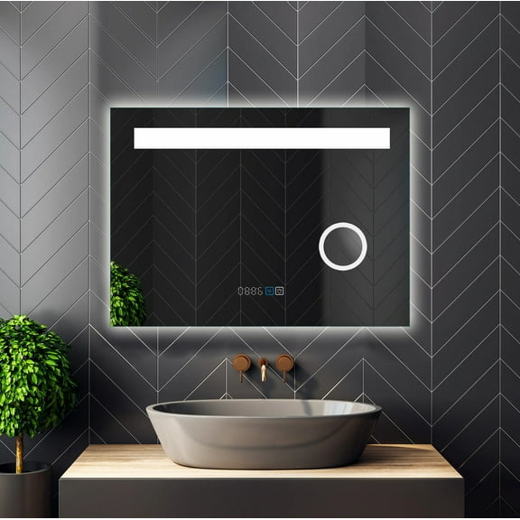 LED Lighted Smart Bathroom Mirror / Clock / Temperature / Magnifying - 20x28 / 32x24 / 40x24