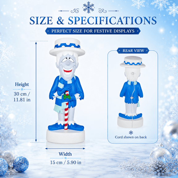 LED Lighted Snow Miser Blow Mold Outdoor Christmas Decor Blue Winter Figure with Candy Cane Detail for Christmas Lawn and Entryway Display