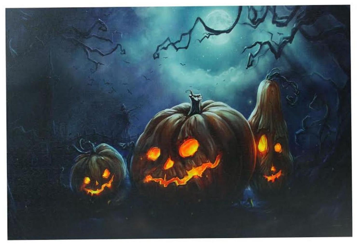 LED Lighted Spooky Halloween Jack-O-Lanterns Canvas Wall Art 15.75
