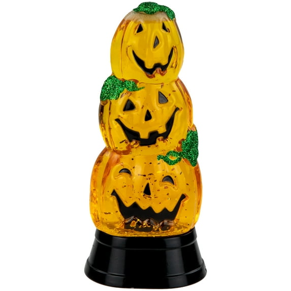 LED Lighted Stacked Jack O' Lanterns Halloween Snow Globe - 6.5"