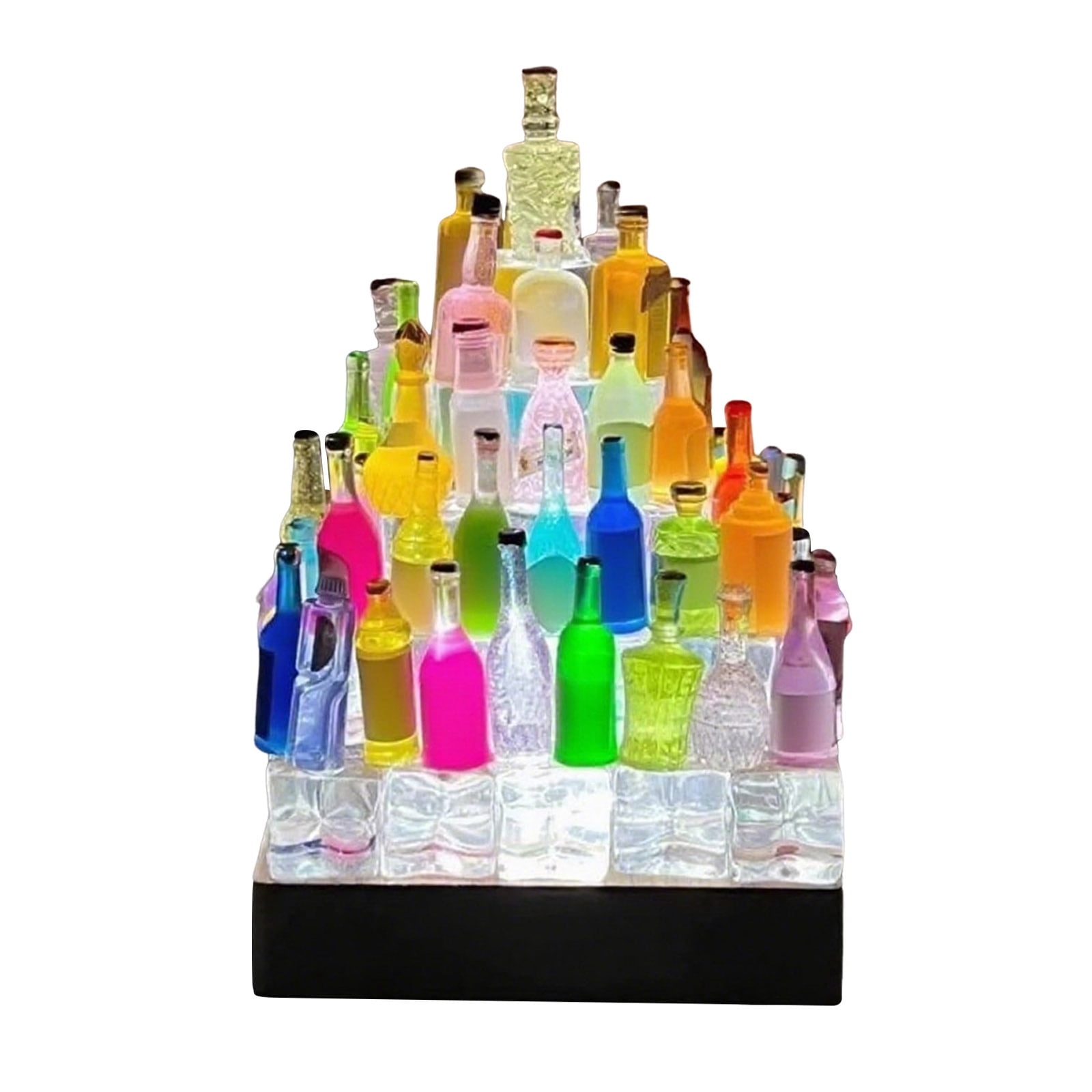 LED Lighted Tiered Liquor Bottle Display Shelf, 3-Tier Acrylic Illuminated Bar Rack for Home, Club, or Restaurant Decor