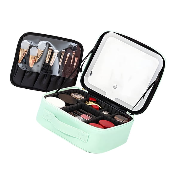LED Lighted Travel Makeup Bag Spacious Waterproof PU Cosmetic Case With Glasses And Compartments Lighted Makeup Pouches