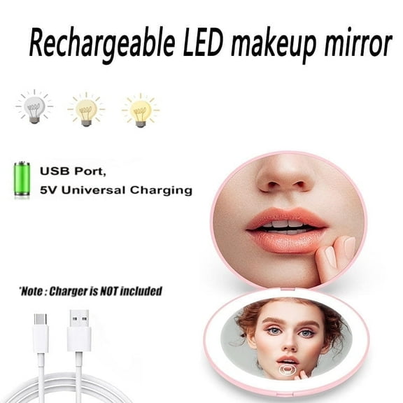 LED Lighted Travel Makeup Mirror, 1x/10x Magnification Compact Mirror, Portable for Handbag, Purse, Pocket, Illuminated Folding Mirror, Handheld 2-Sided Mirror