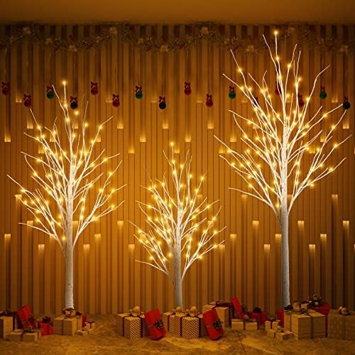 LED Lighted Tree Lamp,3 Pieces Birch Tree with Lights,4ft 5ft 6ft for Summer Wedding Festival Party Garden Christmas Holiday Indoor Outdoor Decor,Warm White$$Home Decor, Kitchen, & Other