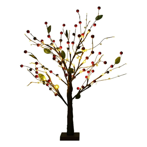 LED Lighted Tree with Red Cardinal Birds Golden Fruit Branches 18-Inch Decorative Tabletop Lamp Battery Operated Warm White Lights for Home Living Room Bedroom Holiday Fall Winter Decor