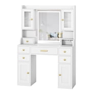 LED Lighted Vanity Table for Bedroom, White Dressing Desk featuring Charging Port, 6 Drawers, RGB Cabinets and Ample Storage