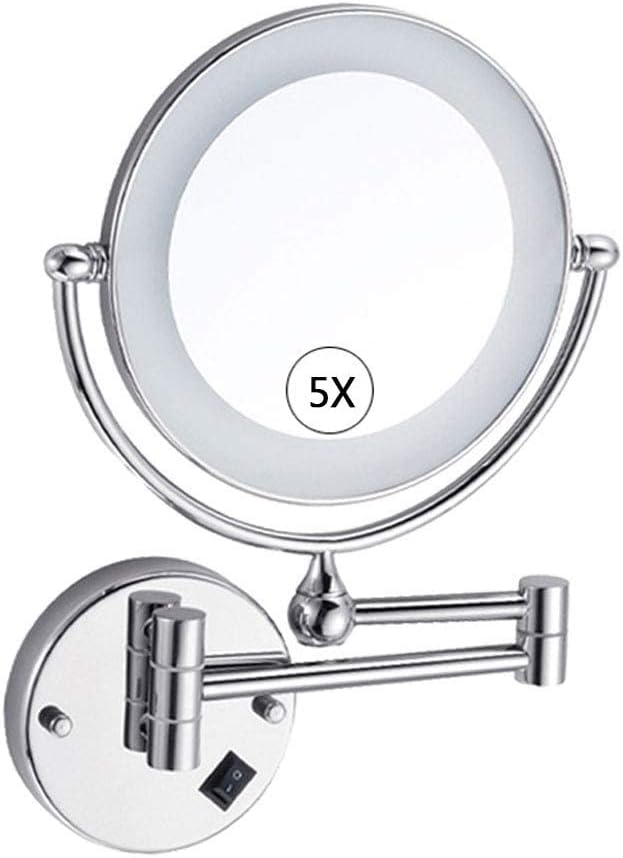 LED Lighted Wall Mount Makeup Mirror Double Sided with 10X Magnification, 360° Swivel Vanity