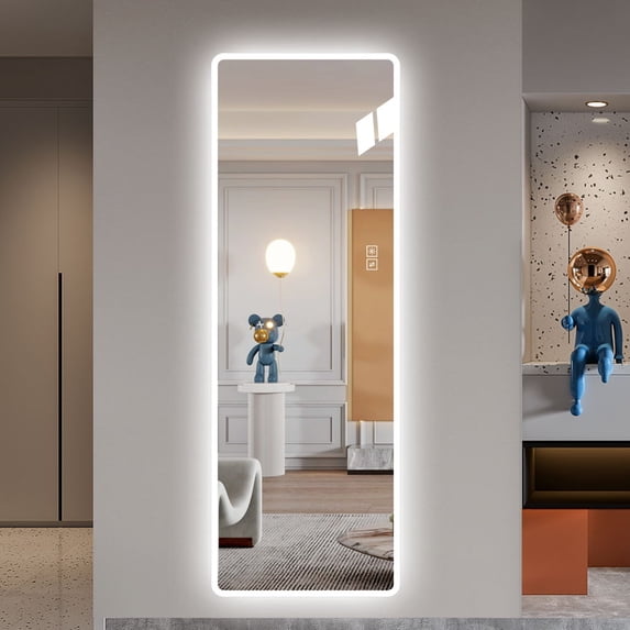 LED Lighted Wall Mounted Mirror, 65"*21" Full-Length Mirror with Lights, Door Hanging Vanity Mirror, Big Size Rounded Corners, Bedroom,Living Room, Dressing Room