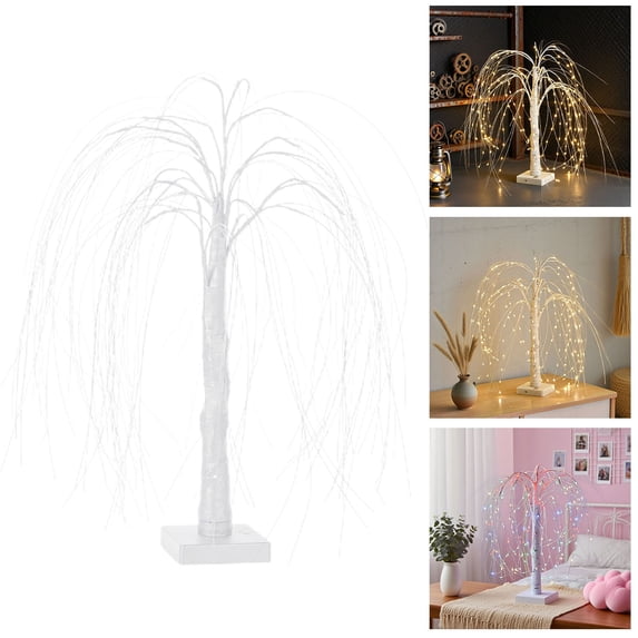 LED Lighted Weeping Willow Tree USB Battery Operated Purple Orange Light Up Willow Tree Plastic Tabletop Decor for Indoor Outdoor Wedding Halloween Christmas Home Party Mantel Entryway Decor