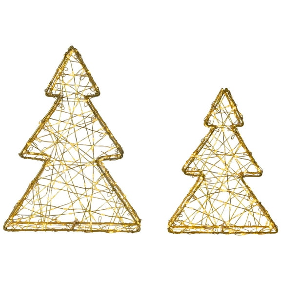 Northlight LED Lighted Wire Christmas Tree Decorations - 14" - Gold - Set of 2
