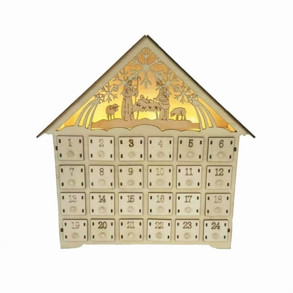 LED Lighted Wooden Advent Calendar Christmas Spirit 24 Day Countdown Calendar with LED Lights and Storage Drawers
