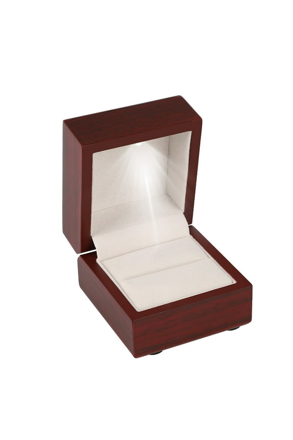 LED Lighted Wooden Ring Box Compact and Secure, for Engagement Rings and Jewelry Storage
