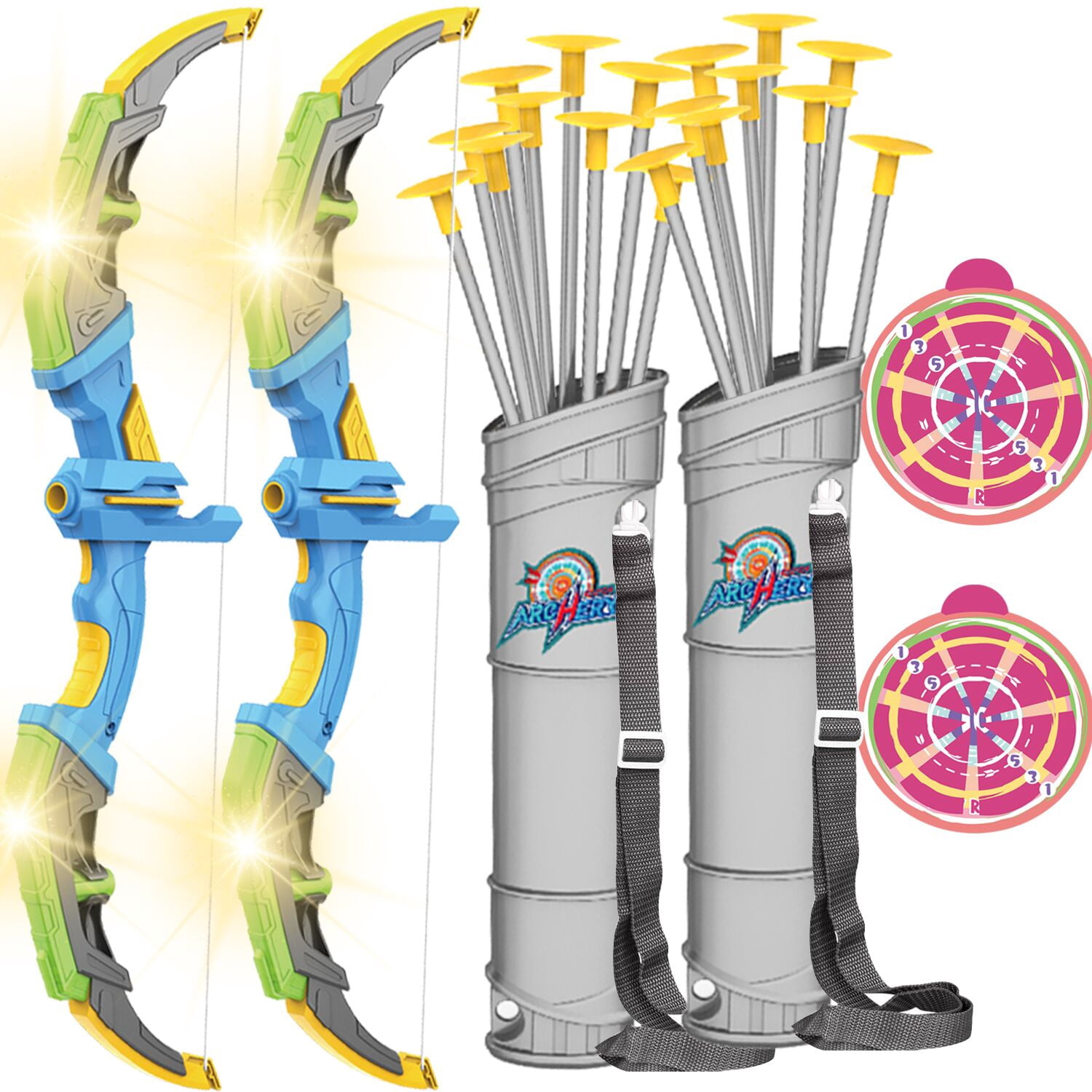 LED Lighting Bow and Arrow Set for Kids, 10 Suction Cup Arrows with Target & Adjustable Strap Quiver, Safe Archery Toy for Indoor Outdoor Games, Gift for Boys and Girls