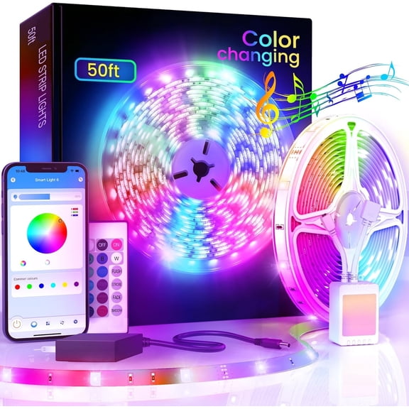 LED Lights for Bedroom 100ft, RGB Color Changing Led Strip Lighting with Remote and Smart APP Control, Music Sync Rope Lights via Bluetooth for Kitchen, TV, Room Decor