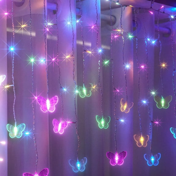 LED Lights for Bedroom, Butterfly Fairy Lights Lights, 13ft 96 LED Window Butterflies Lights 8 Modes Twinkle Timer String Lights for Room Bedroom Wall Ceiling Party Wedding Christmas, Colorful Light