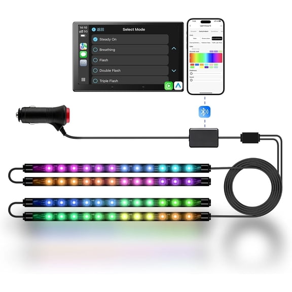 LED Lights Interior, 16M Colors APP & Control, Sync Ambient Lighting Kit, Auto-/Off, Protection, Brightness Dimmer 12V DC LED Strip Lights for , , SUV