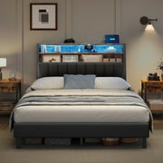 Queen LED Bed Frame with Charging Station & RGB Headboard - 2 AC Outlets/USB-C Ports, 1000lb Storage Platform Bed, No Box Spring Needed