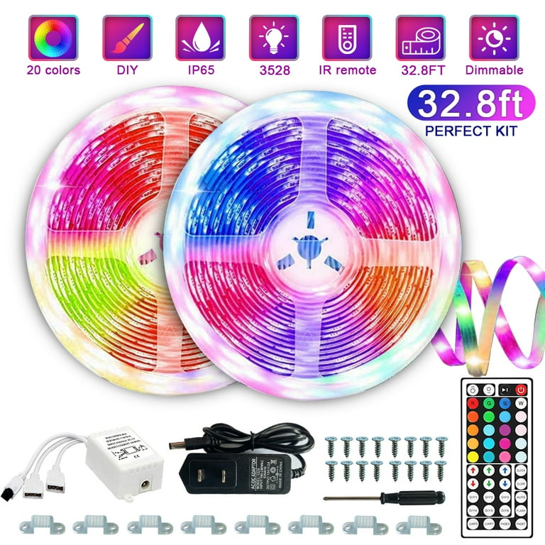 LED Lights Strip 32.8FT RGB LED Lights with Remote Control 20 Colors and DIY Mode Color Changing LED Lights Easy Installation Light Strip for