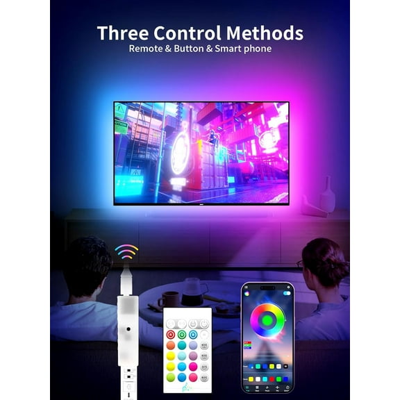 LED Lights for TV, 23ft Backlights for 75-100in TV, RGB Backlight with Music Sync Bluetooth APP and Remote Control, USB Powered LED Strip for Bedroom Home Decor