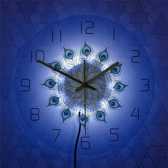 LED Lights Transparent Wall Clock Peacock Colorful Clock Vintage Bohemian Decorative Wall Clock