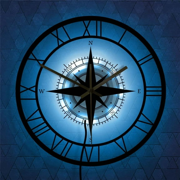 LED Lights Transparent Wall Clock Wind Rose Compass Direction Chart Nautical Acrylic Clock Decorative Wall Clock