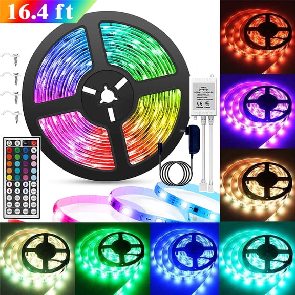 AlexTong 16.4ft LED Light Strip RGB Color Changing with Remote, LED Lights for Bedroom, Kitchen, TV, Party