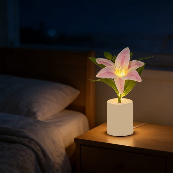 LED Lily Flower Night Light, Mini Potted Plant Lamp, USB Rechargeable, Romantic Table Lamp for Bedroom Decor & Gift