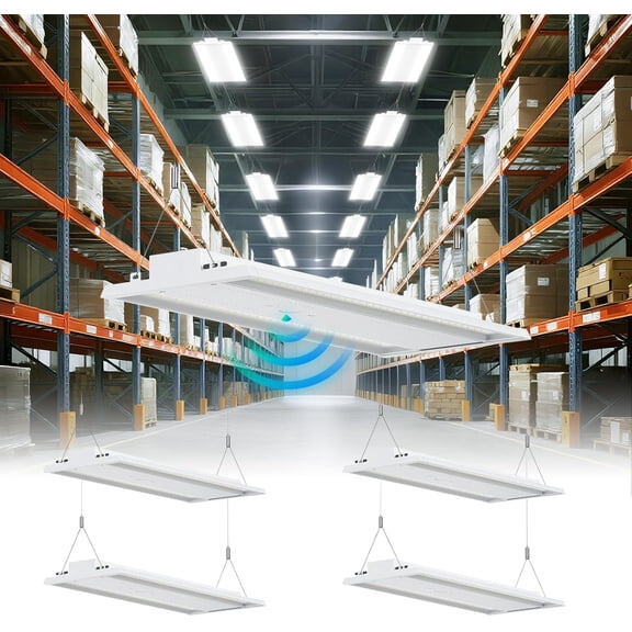 LED Linear High Bay Shop Light 210W, Larger Central Lighting Area, 31500LM, 120-277V, 0-10V, 5000K, Commercial Linear High Bay Led Shop Lights for Warehouse Industrial Garage Workshops, 4 Pack, UL