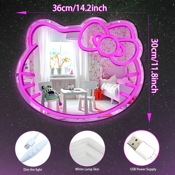 LED Liquid Light - USB Irregular Shape Horizontal Wall Decoration, Pink and White Design, Personal Makeup Mirror. Size 14.2inch * 11.8inch