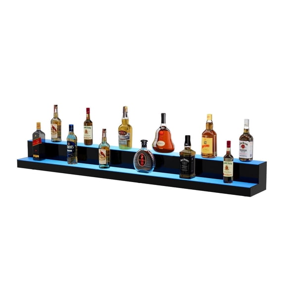 LED Liquor Display Shelf - 2 Tier 60 Inch Bar Shelf, App & RF Remote, Multicolor Lighting - Whiskey, Wine, Spirits - Home & Commercial Bar
